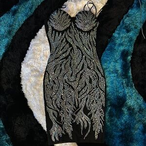 Elegant Black and Silver Embellished Dress